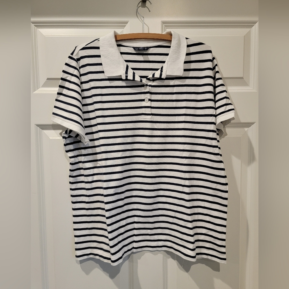 Lands End Outfitters Womens Short Sleeve StrippedCollared Polo Shirt Size 1X